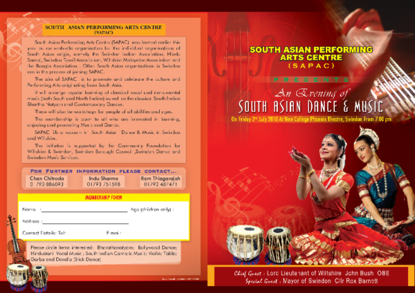 Leaflet from our Asian Dance and Music Event held on the 2nd July 2010 at Swindon’s New College.