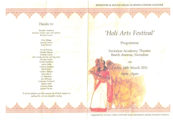 “Holi Arts Festival” Programme March 2011